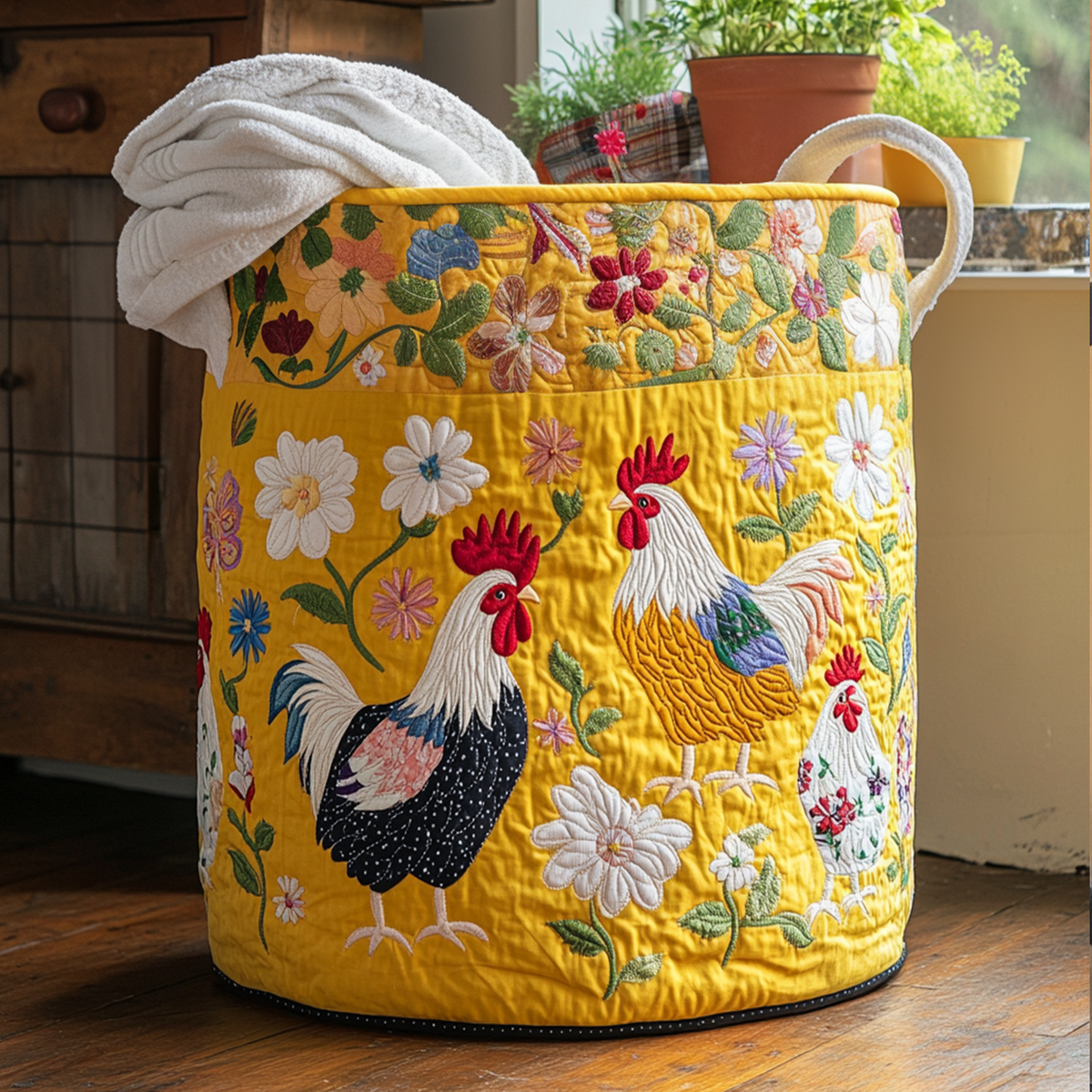 Canasto de ropa acolchado — Bandada Floral