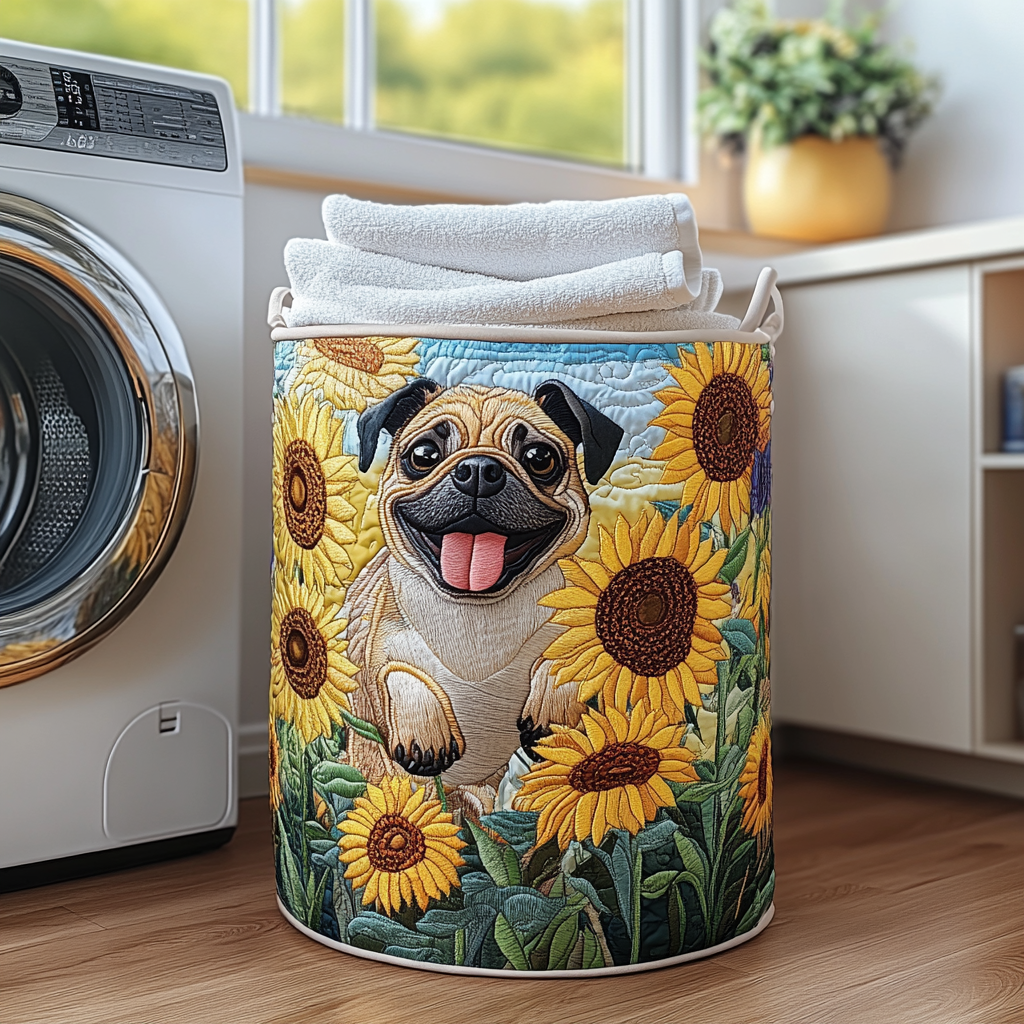 Canasto de ropa acolchado — Pug Feliz