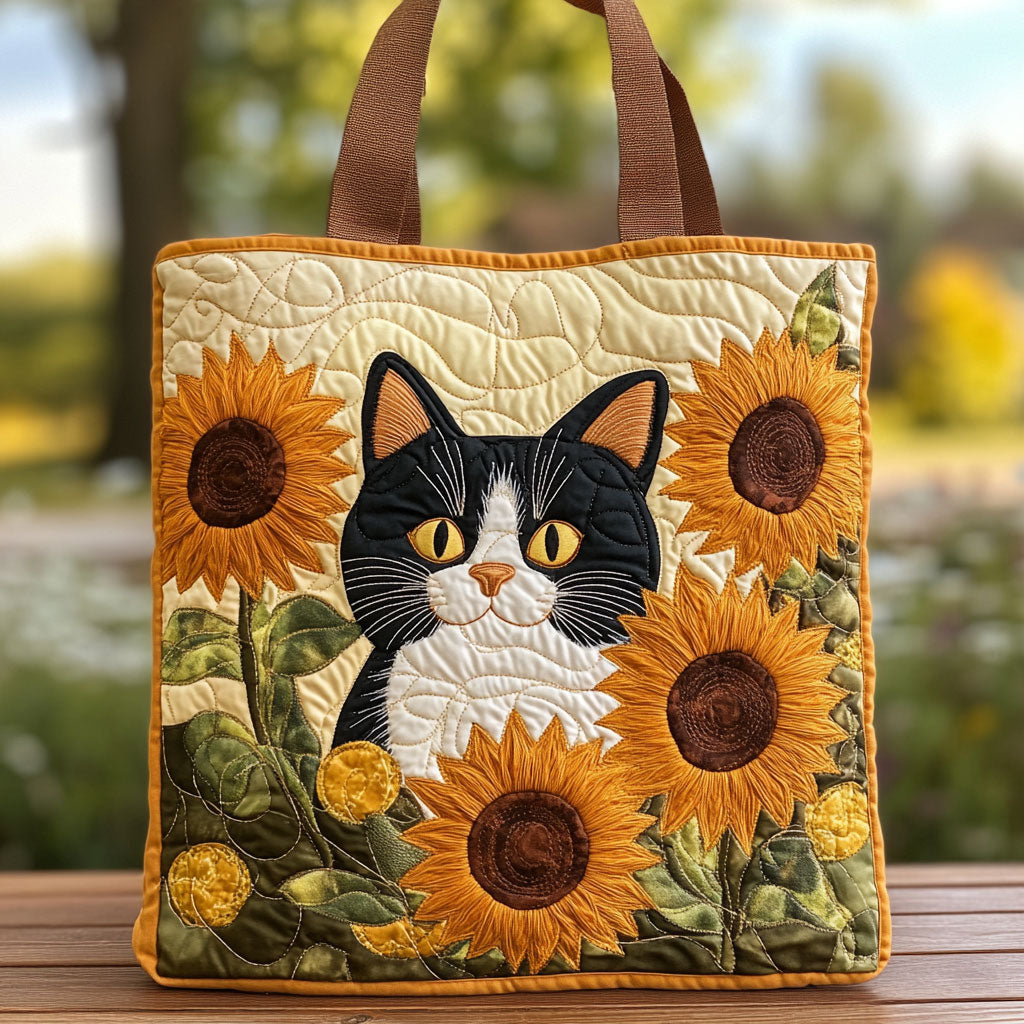 Bolso tote acolchado — Gato Smoking entre los Girasoles