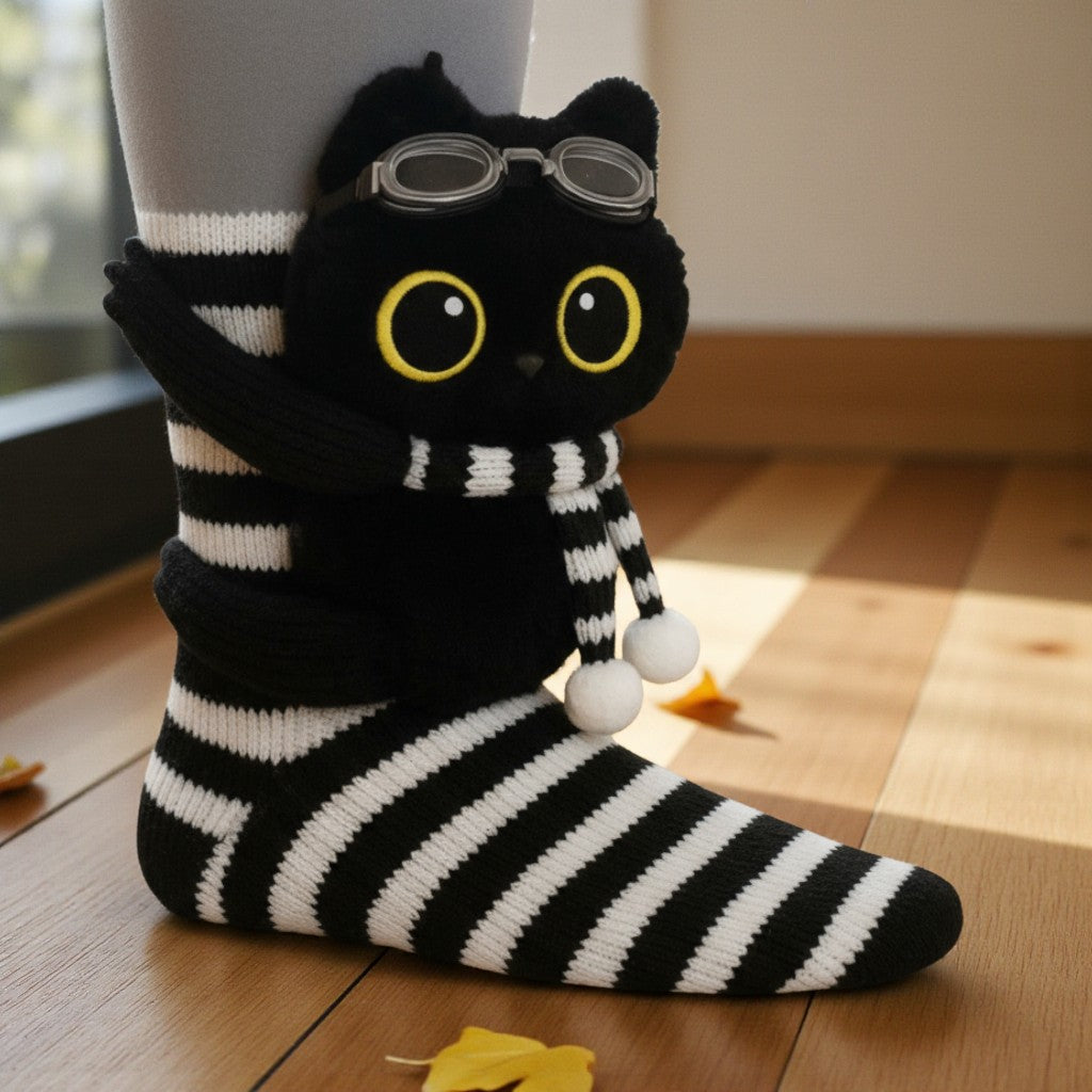 Medias de gato negro a rayas