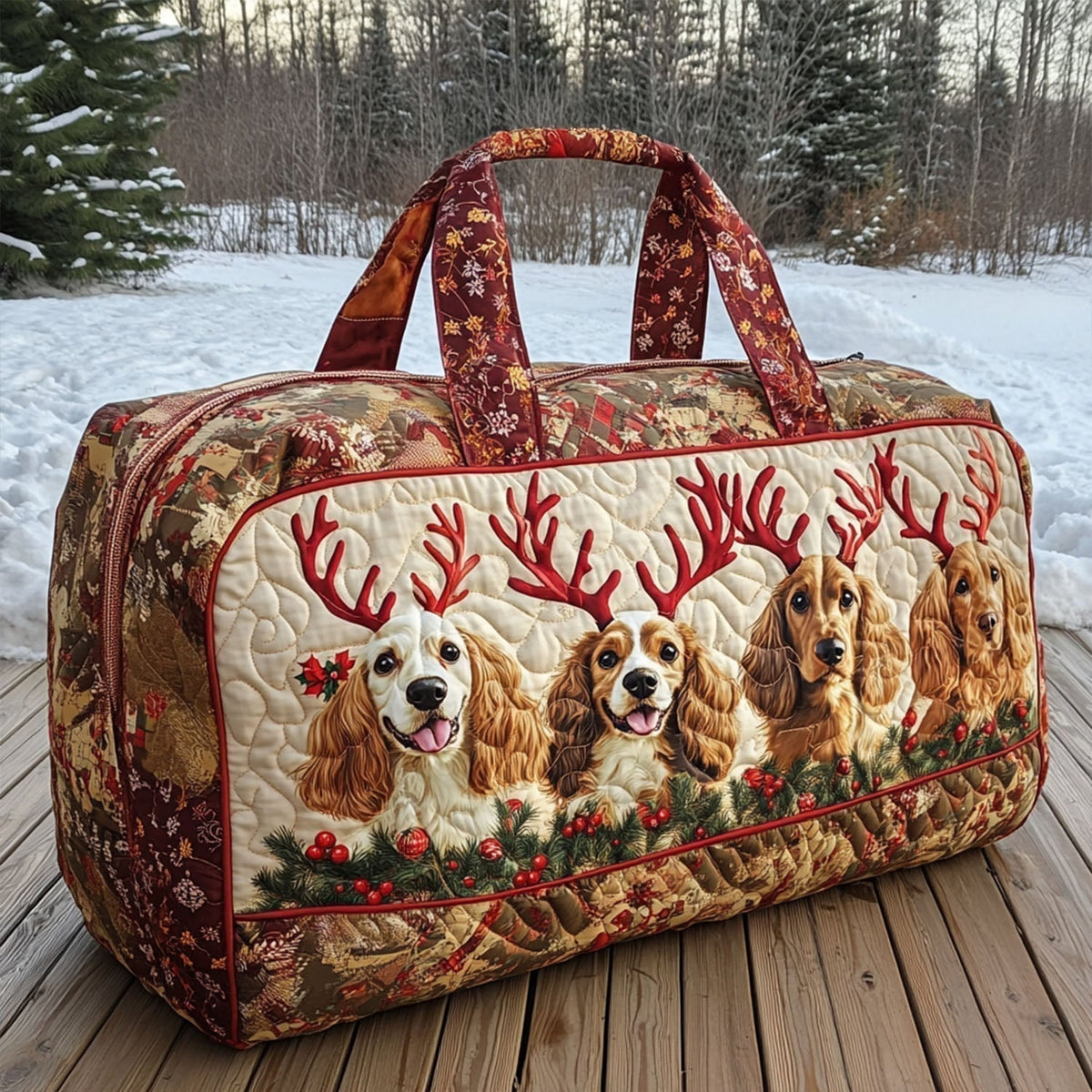 Bolso duffle acolchado — Cavalier con Astas sobre Fondo Crema