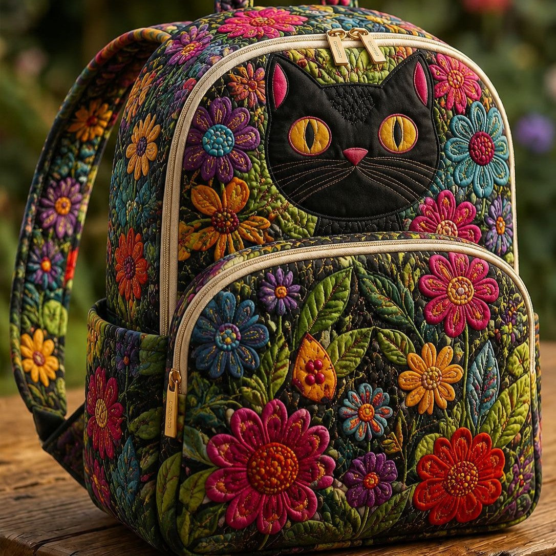 Mochila acolchada — Gato Negro y Flores Silvestres