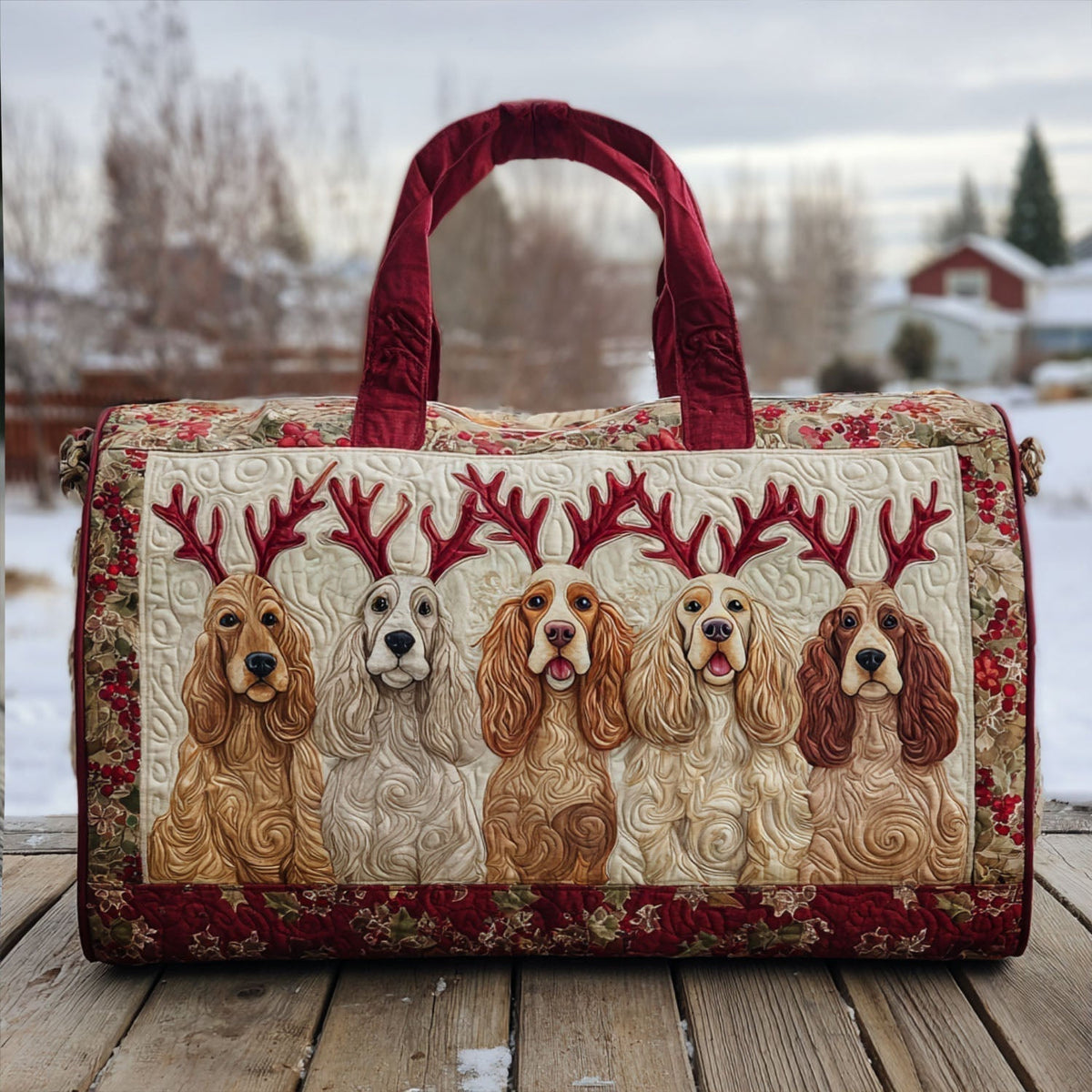 Bolso duffle acolchado — Cocker Spaniel con Astas de Ciervo