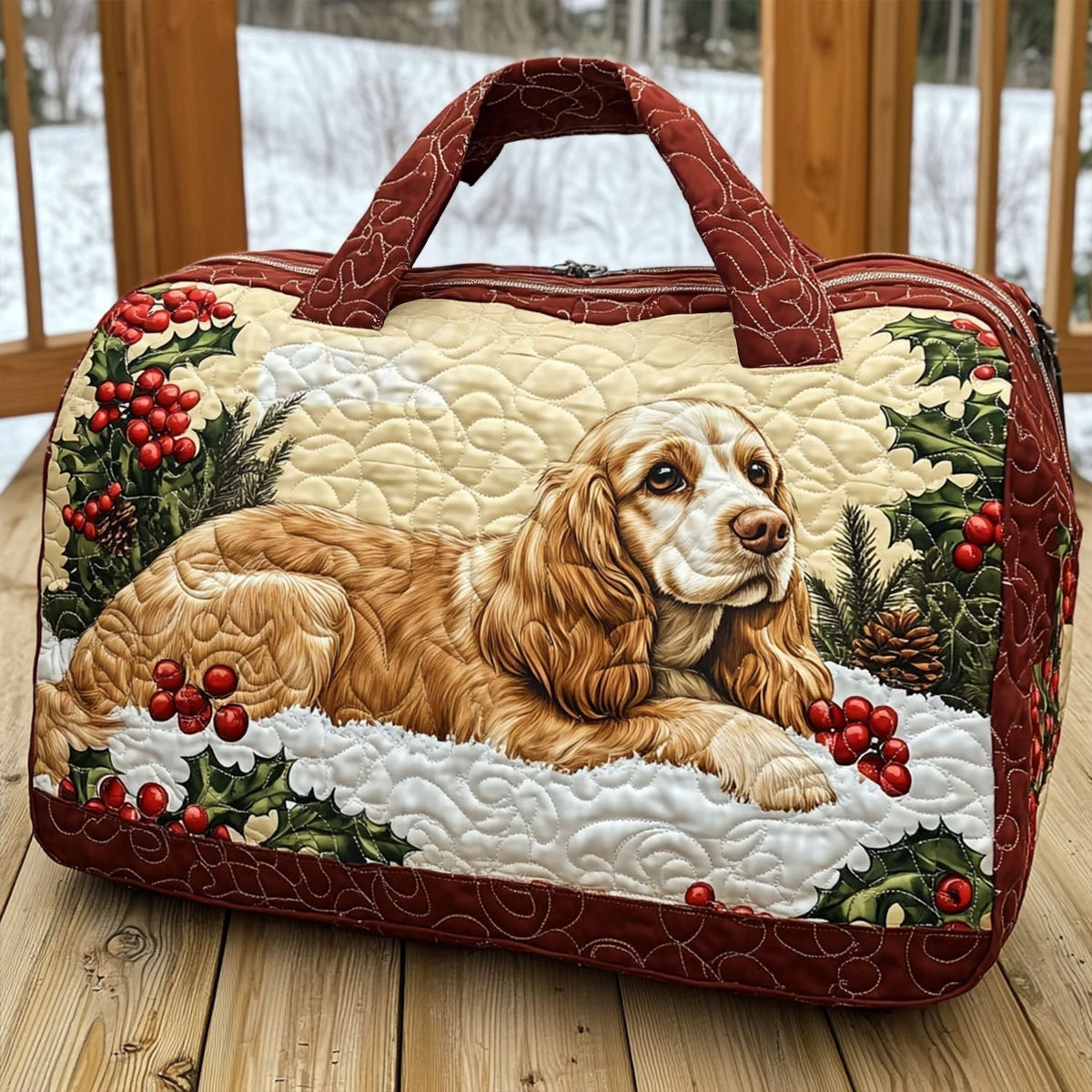 Bolso duffle acolchado — Cocker Spaniel y Frutos del Bosque