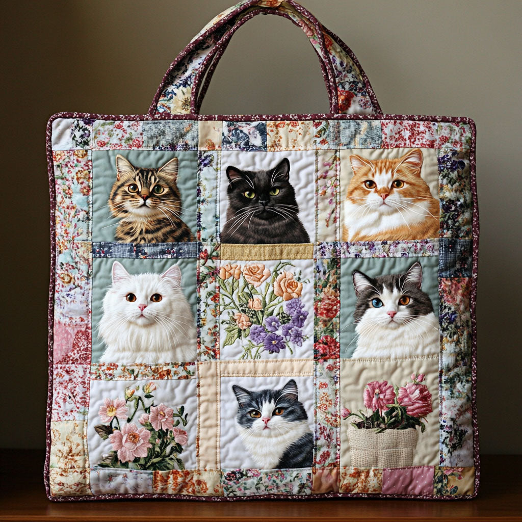 Bolso tote acolchado — Retazos de Gatos en Rosa