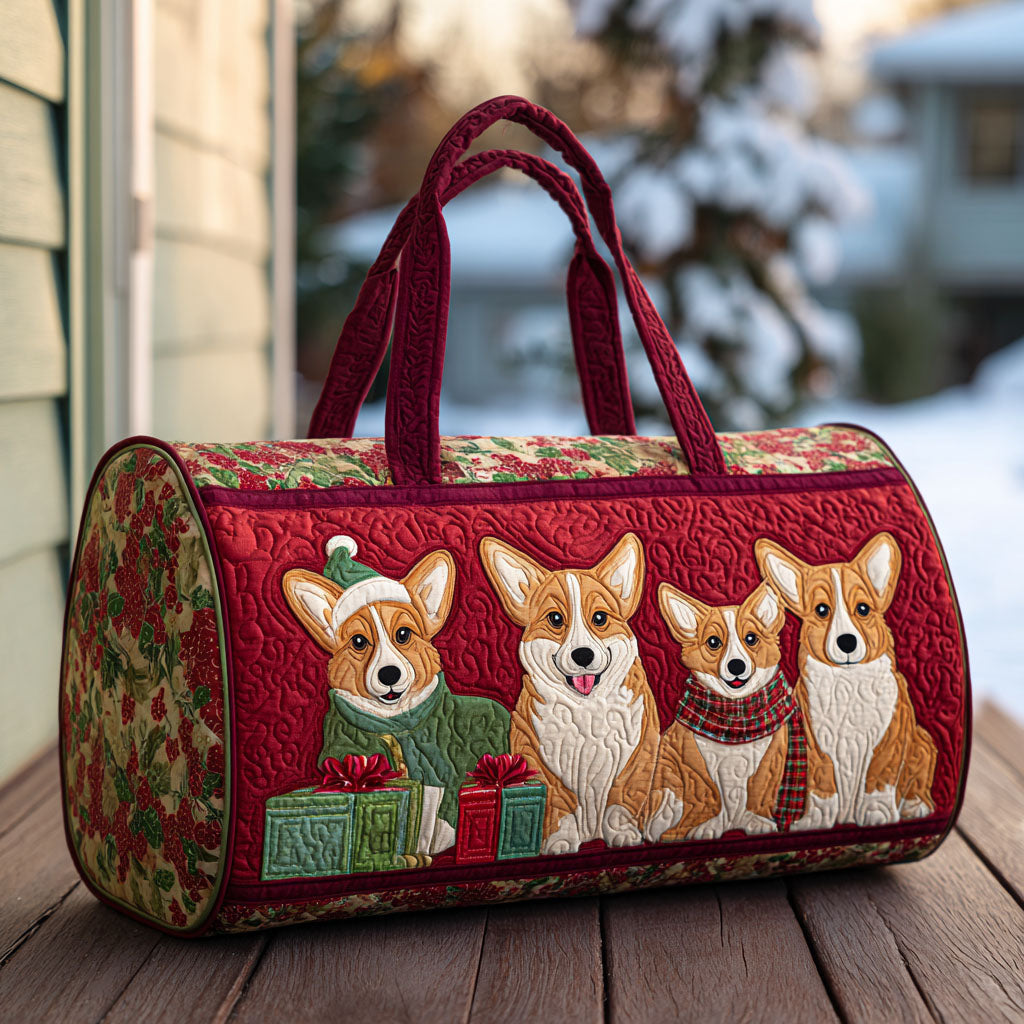 Bolso duffle acolchado — Corgi con Gorros Rojos