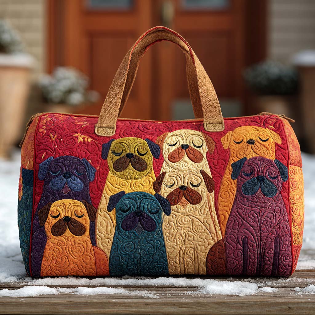Bolso duffle acolchado — Pugs sobre Cuadros Rojos