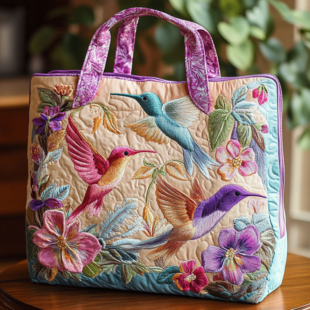 Bolso tote acolchado — Colibríes y Flores