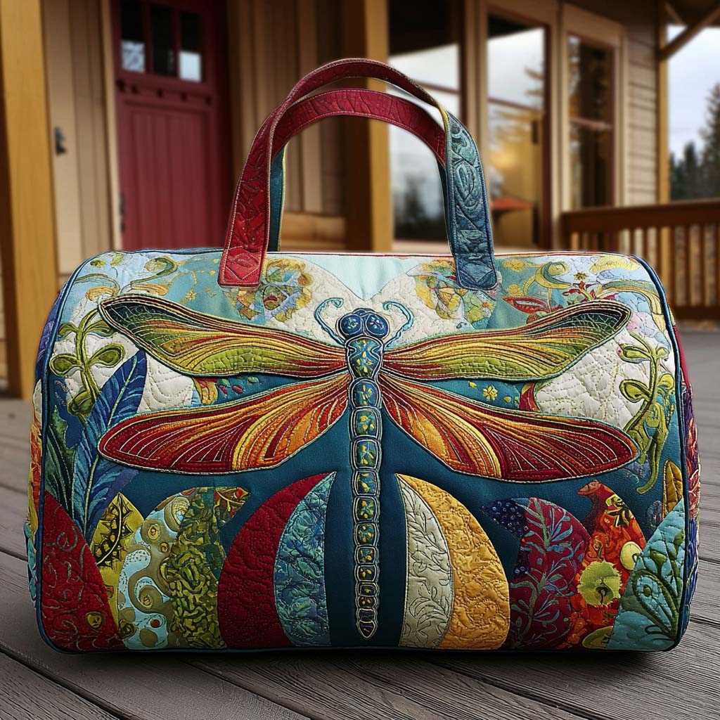 Bolso duffle acolchado — Libélula sobre Fondo Turquesa
