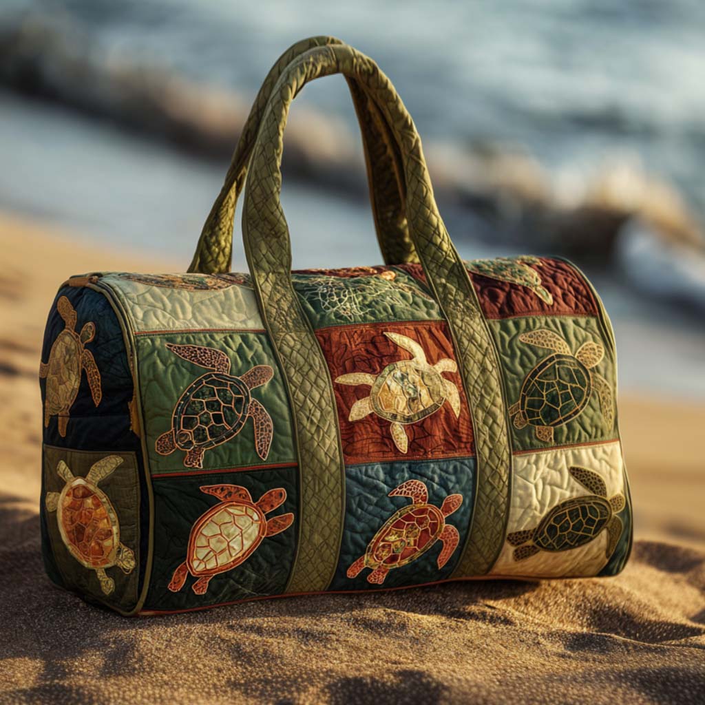 Bolso duffle acolchado — Tortugas Marinas en Retazos Verdes