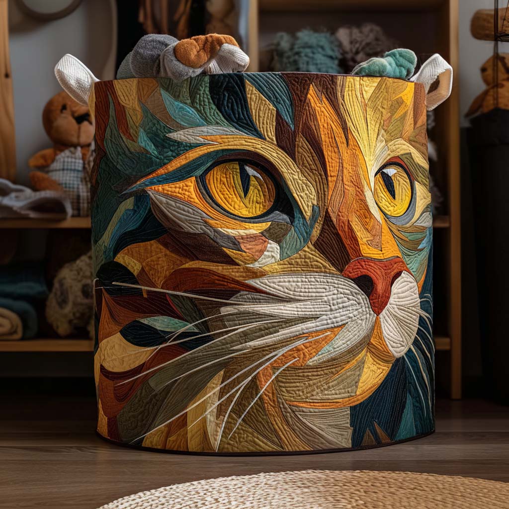 Canasto de ropa acolchado — Gato Patchwork