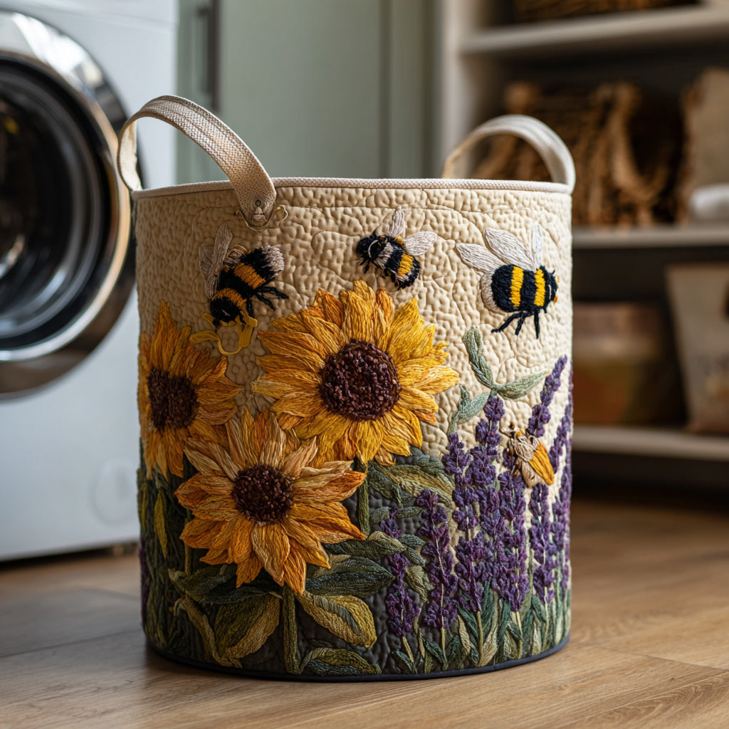 Canasto de ropa acolchado — Abeja y Girasol