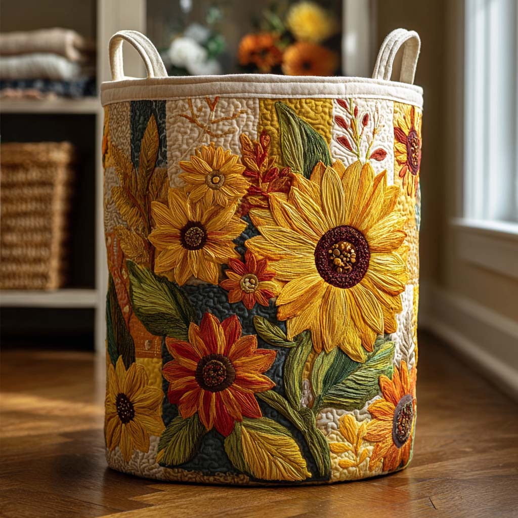 Canasto de ropa acolchado — Sueño de Girasoles
