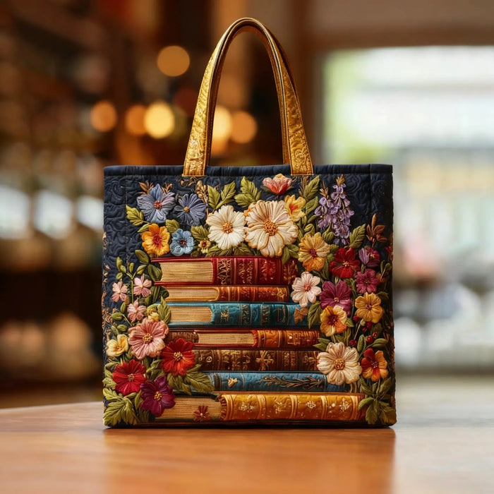 Cartera — Impresión Floral y Libros