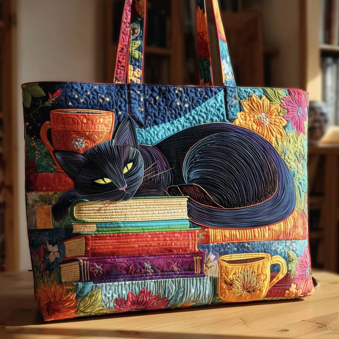 Cartera — Gato Negro con Libros y Tazas