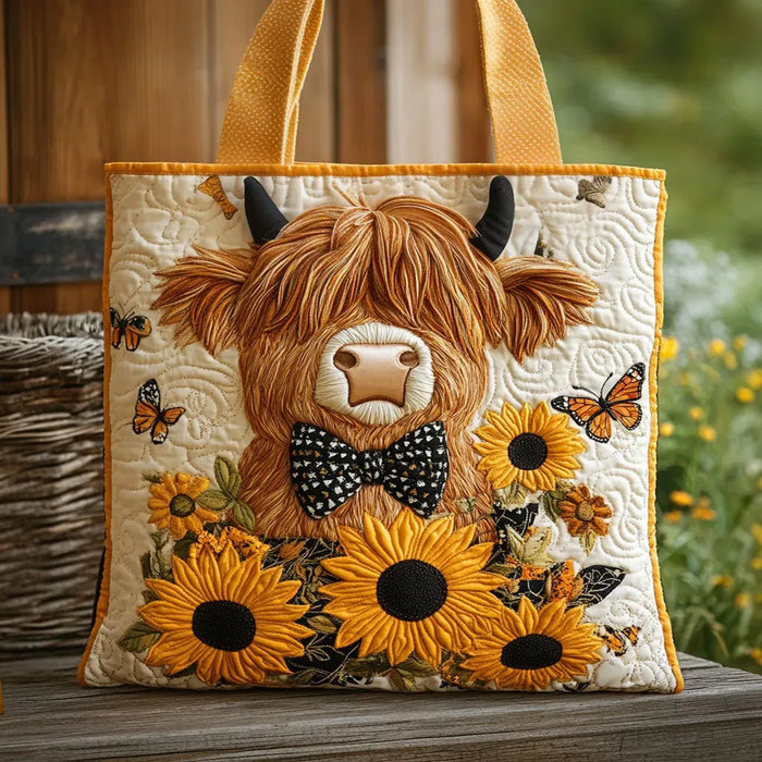 Cartera acolchada — Vaca de las Tierras Altas con Girasoles