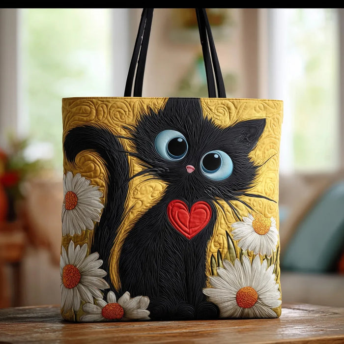 Cartera — Gato Negro con Margaritas