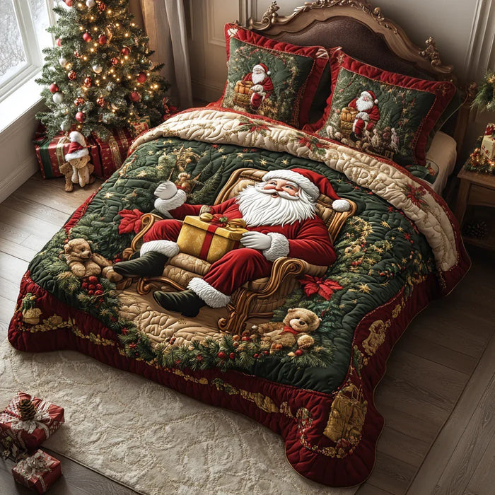 Conjunto de ropa de cama acolchada de 3 piezas — Momento del Papá Noel