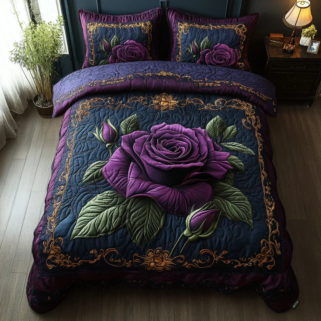 Conjunto de ropa de cama acolchada de 3 piezas — Rosa Púrpura