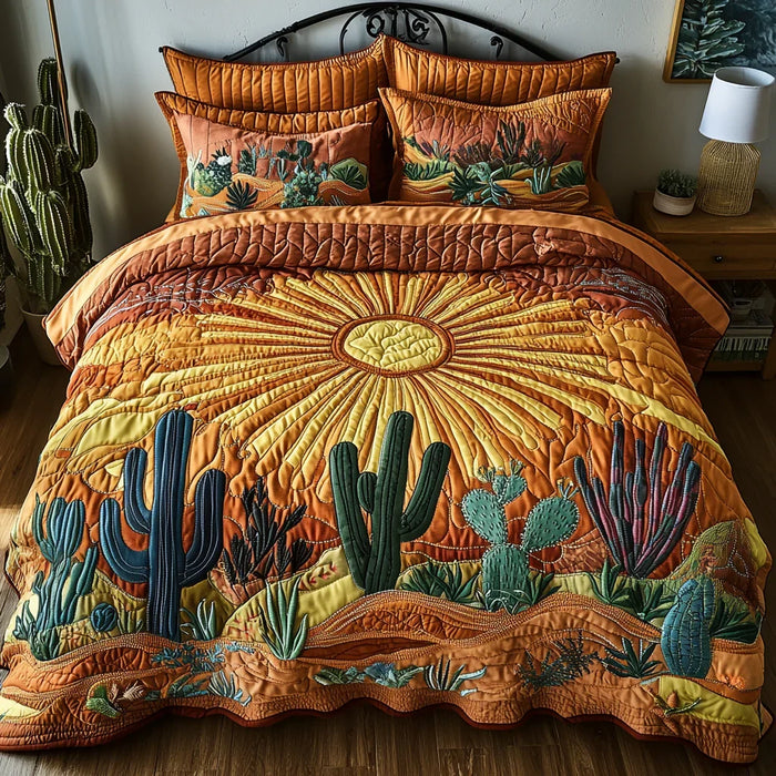 Conjunto de ropa de cama acolchada de 3 piezas — Amanecer en el Cacto