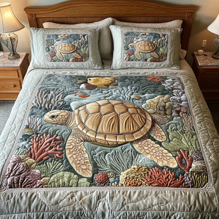 Conjunto de ropa de cama acolchada de 3 piezas — Tortugas