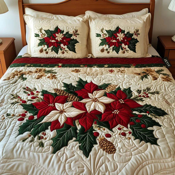 Juego de cama acolchada de 3 piezas — Encanto de Poinsettia