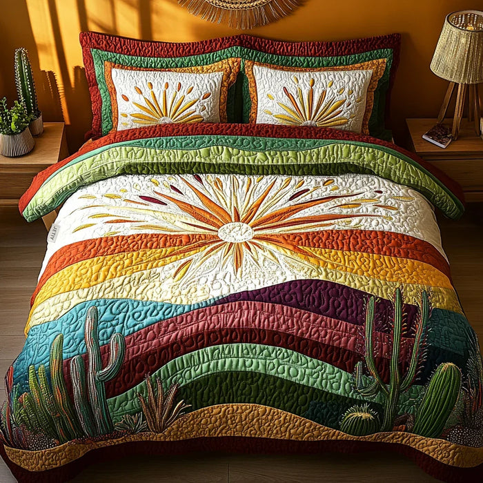 Juego de ropa de cama acolchada de 3 piezas — Atardecer entre cactus
