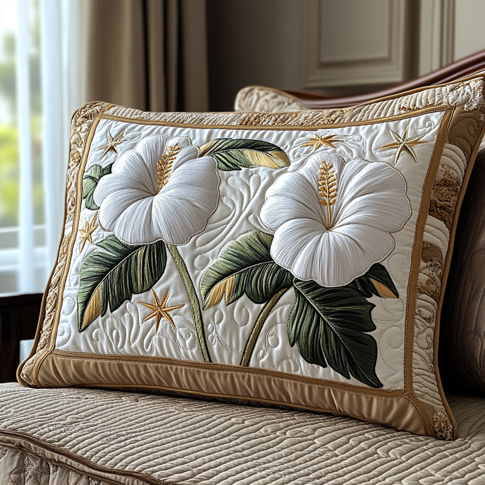 Funda de Almohada Acolchada de Hibisco Blanco
