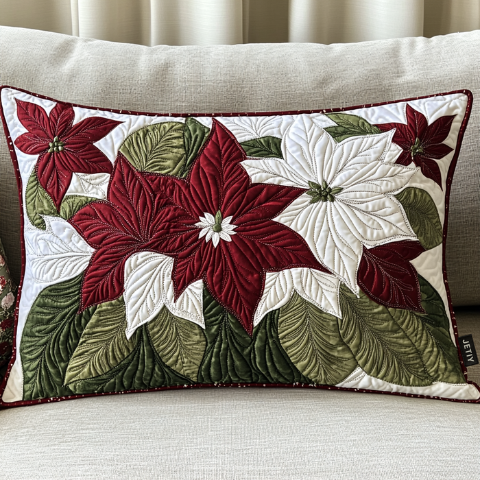 Funda de Almohada Acolchada de Invierno Poinsettia