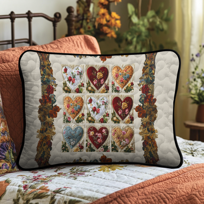 Funda de Almohada de Colcha con Corazones de Patchwork