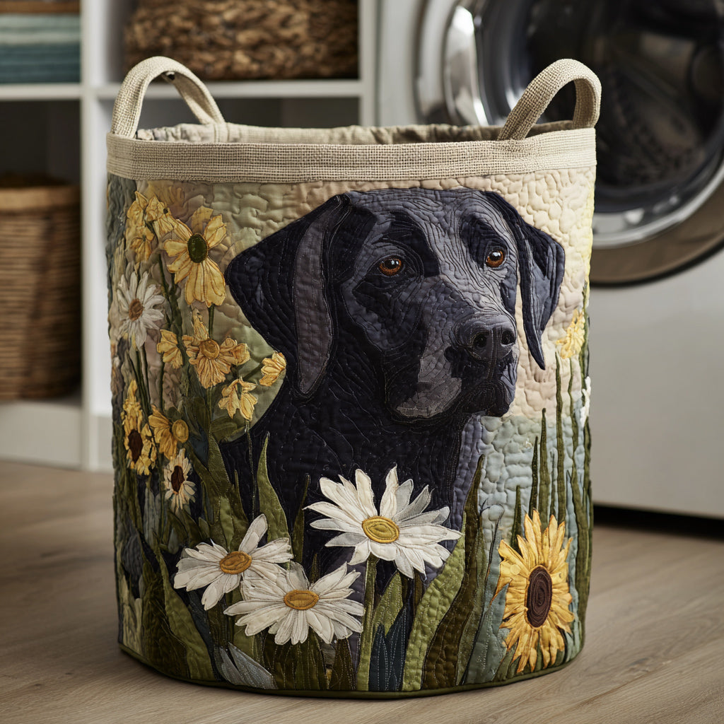 Canasto de ropa acolchado — Labrador Negro en Flor