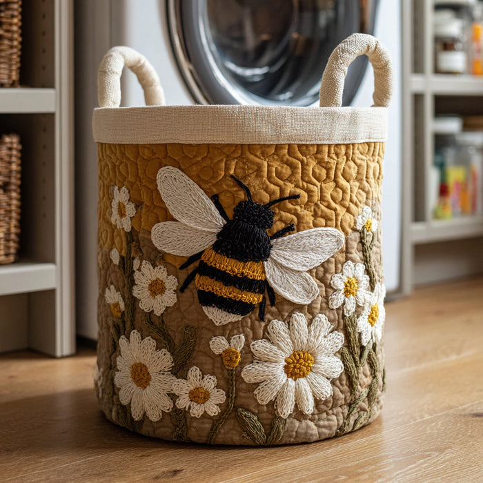 Canasto de ropa acolchado — Abeja y Margarita