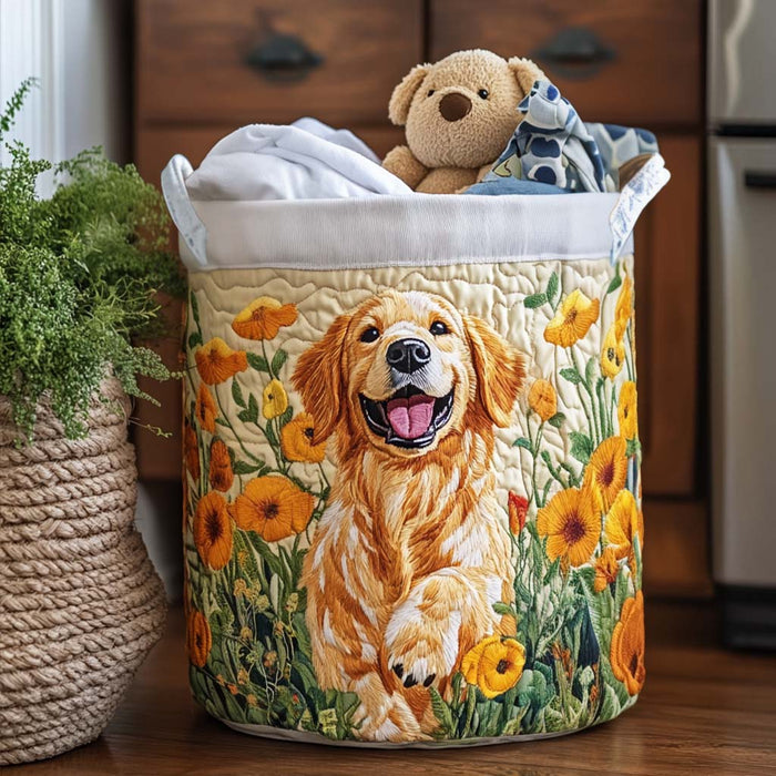 Canasto de ropa acolchado — Cachorro Golden Feliz