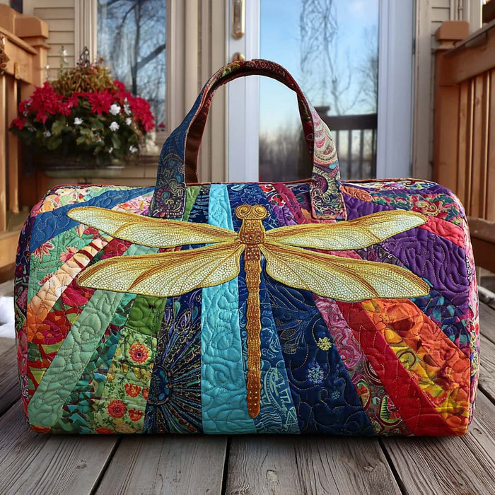 Bolso duffle acolchado — Libélula sobre Rayas Verdes