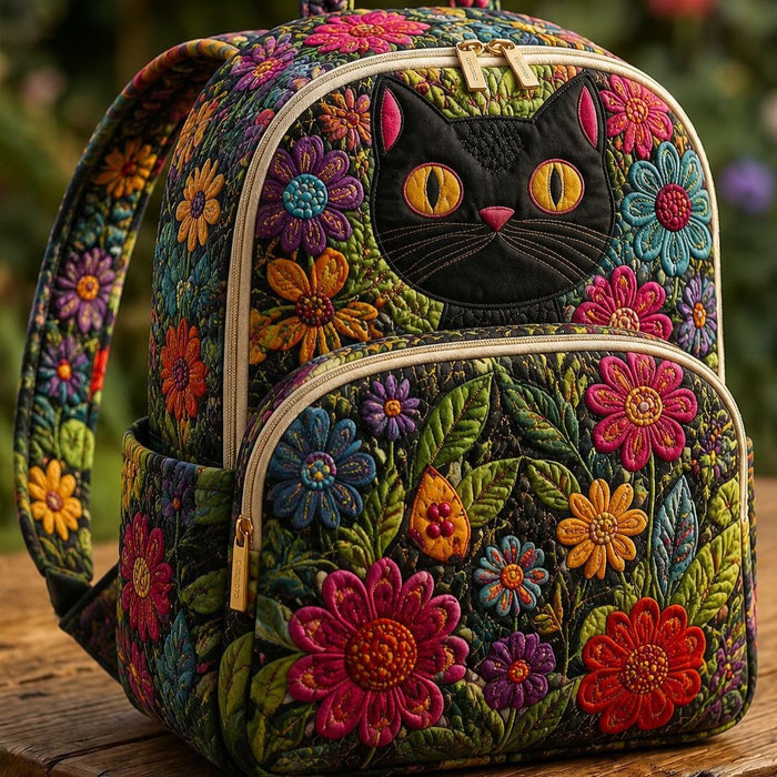 Mochila acolchada — Gato Negro y Flores Silvestres