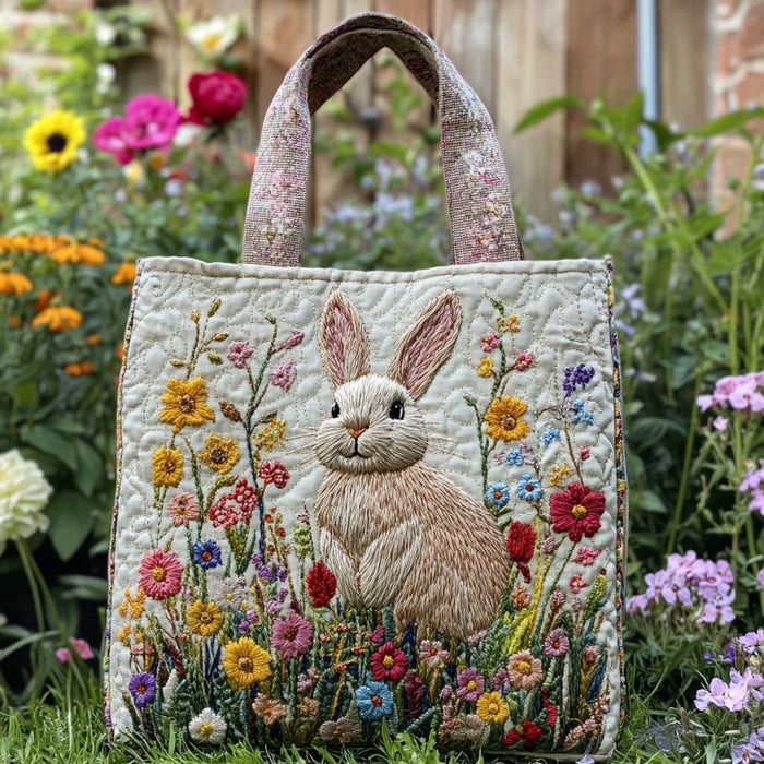 Bolso tote acolchado — Conejo en Bordado Floral
