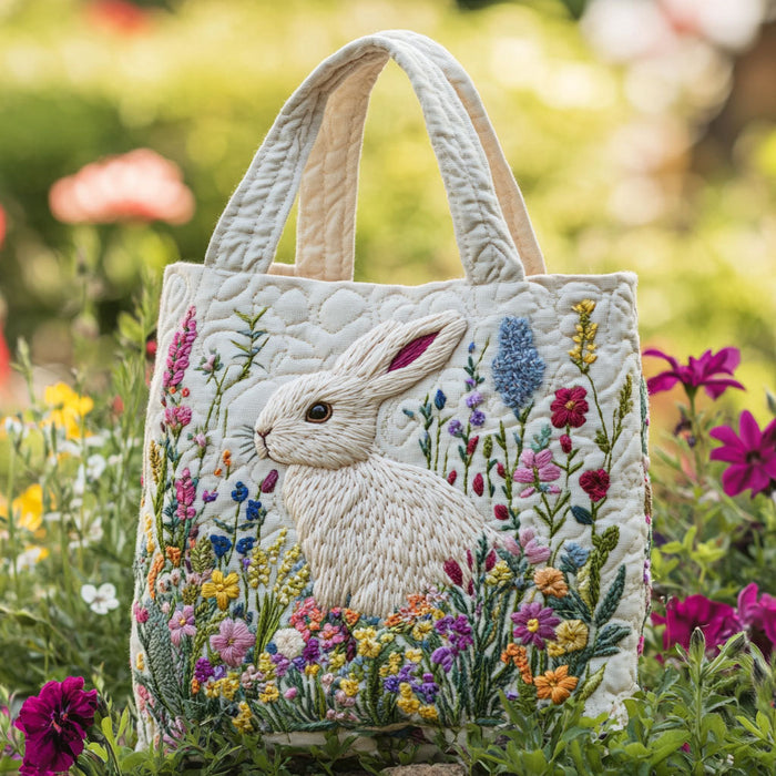 Bolso tote acolchado — Conejo Blanco en el Jardín