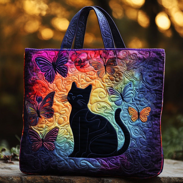 Bolso tote acolchado — Gato Negro en Arcoíris