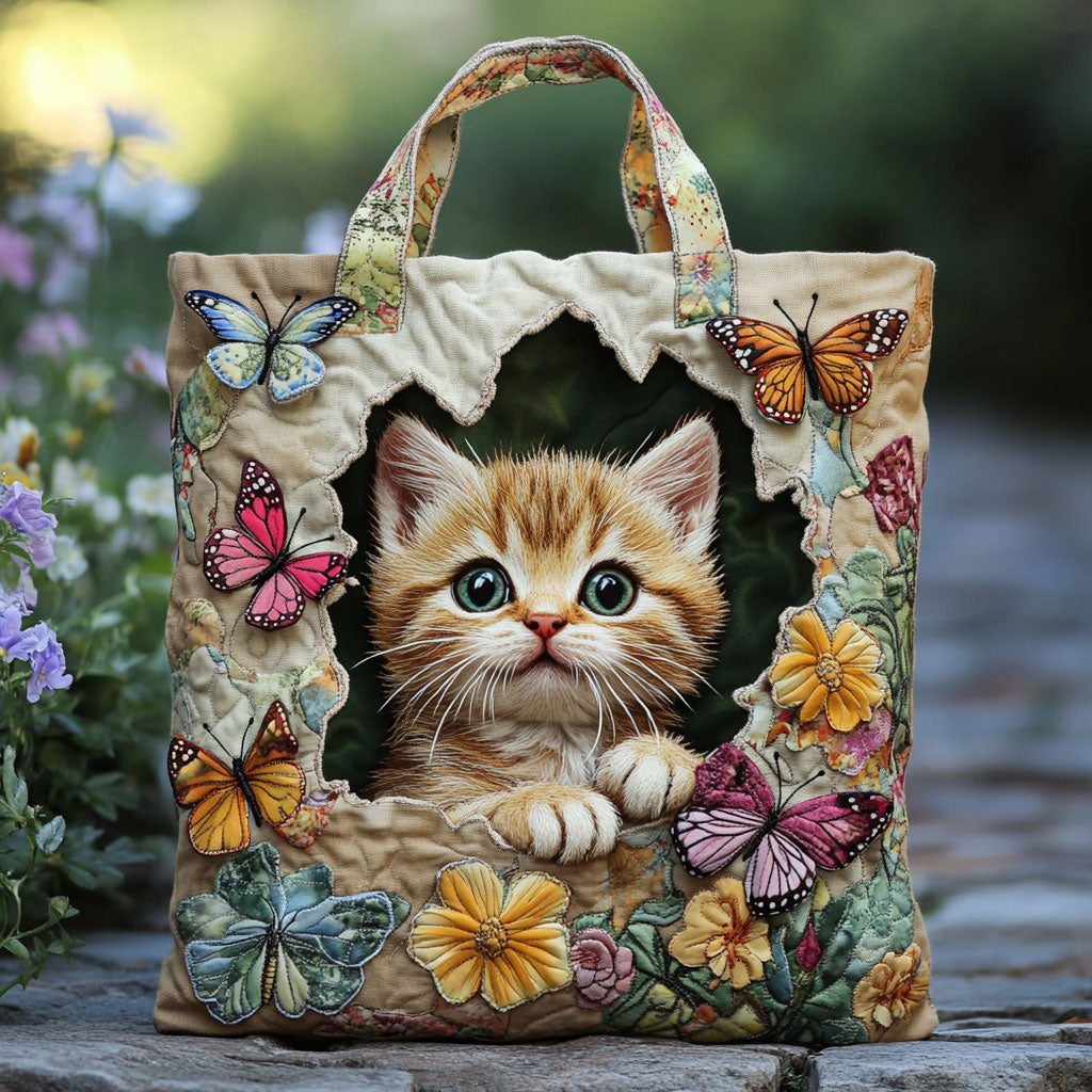 Bolso tote acolchado — Gatito y Mariposas