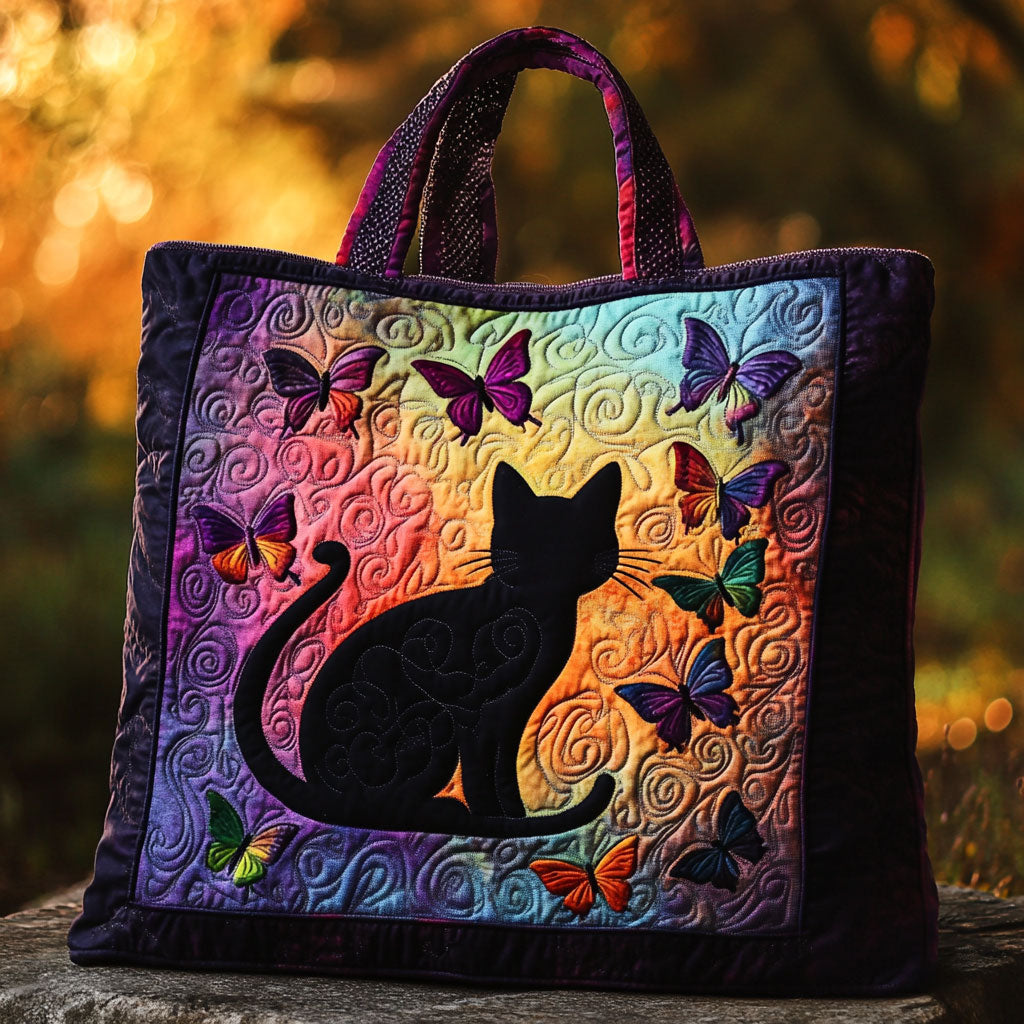 Bolso tote acolchado — Gato Negro al Atardecer
