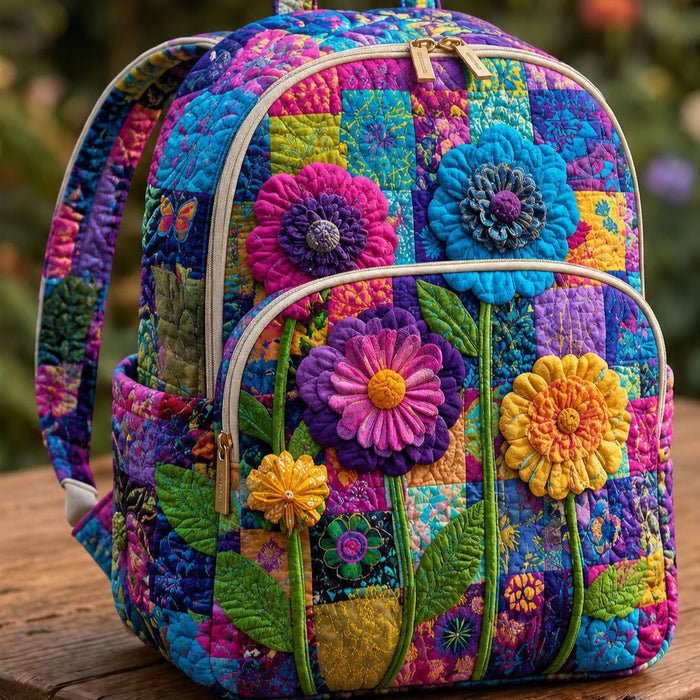 Mochila acolchada — Flores de Colores en Retazos
