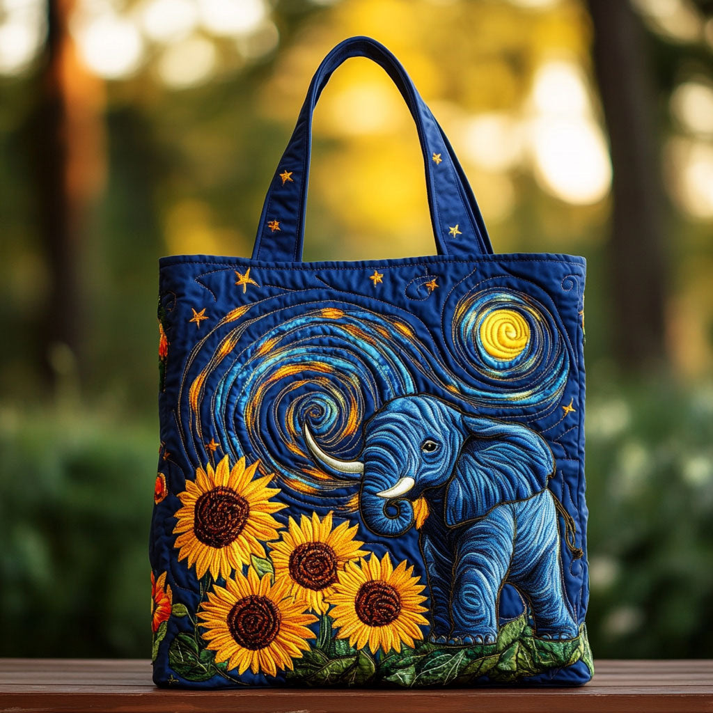 Bolso tote acolchado — Elefante en Noche Estrellada