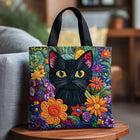 Bolso tote acolchado — Gato Negro en Jardín Florido