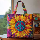 Bolso tote acolchado — Girasol y Símbolo de la Paz