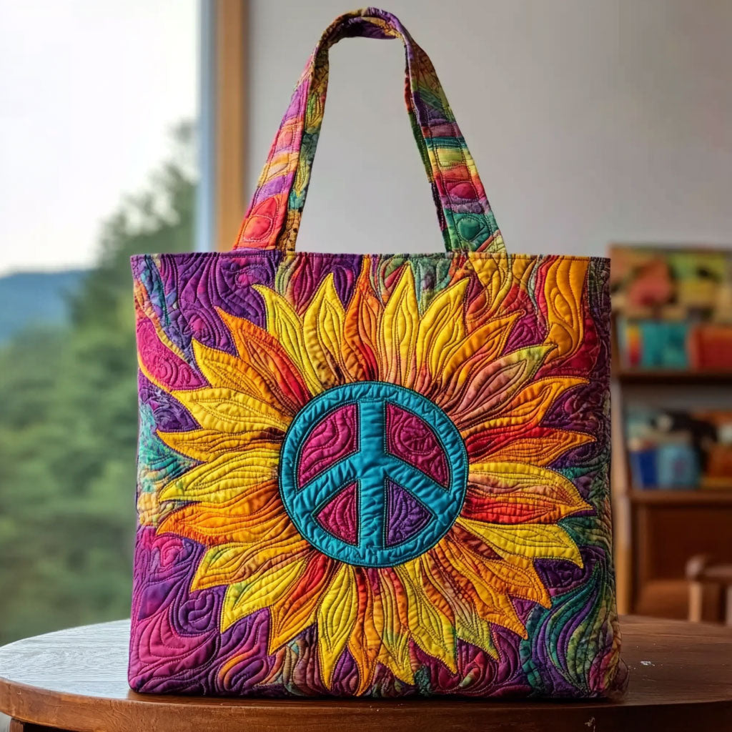 Bolso tote acolchado — Girasol y Símbolo de la Paz