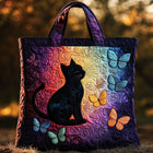 Bolso tote acolchado — Gato Negro y Mariposas en Violeta