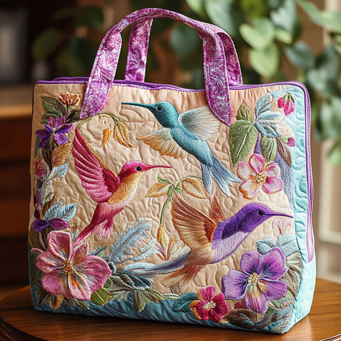 Bolso tote acolchado — Colibríes y Flores