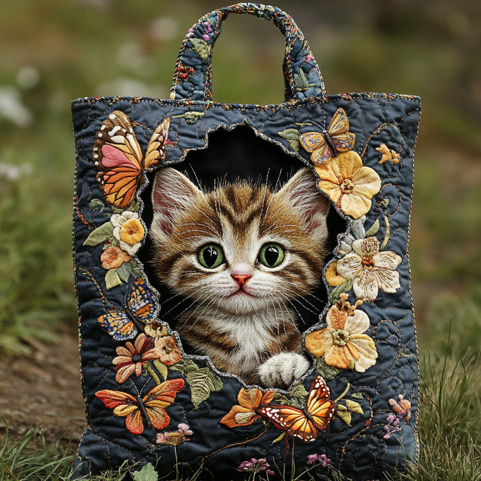 Bolso tote acolchado — Gatito Asomado entre las Flores