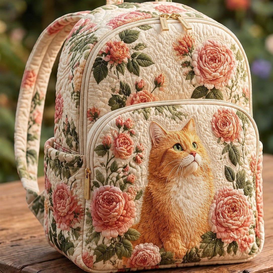 Mochila acolchada — Gato Naranja y Rosas