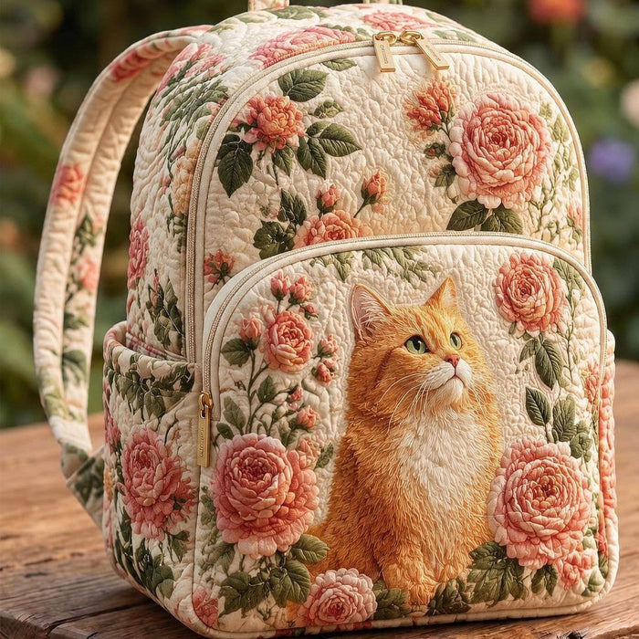 Mochila acolchada — Gato Naranja y Rosas